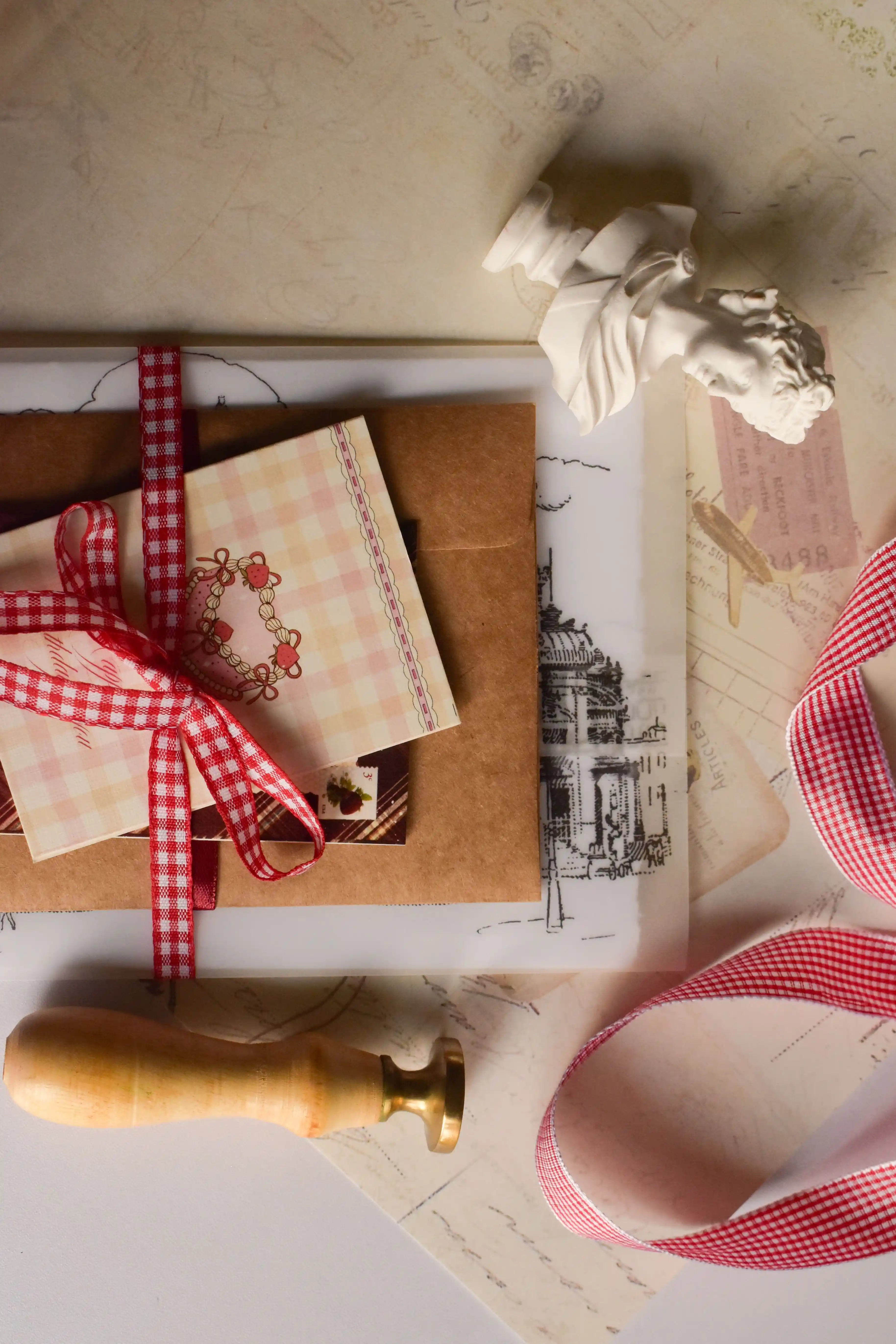 A curated birthday gift collection featuring a vintage-style letter, poetry postcards and greeting cards.