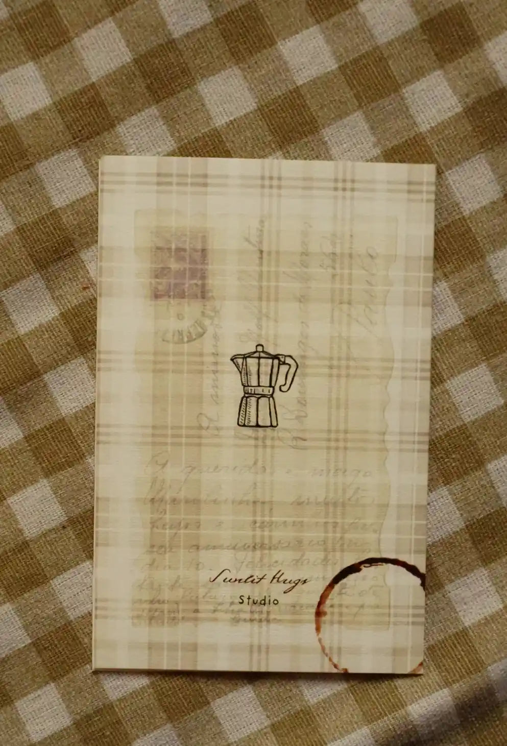 Coffee Tastes Better With You Greeting Card | 4 × 6 Inch Vintage Plaid Card with Maroon Envelope