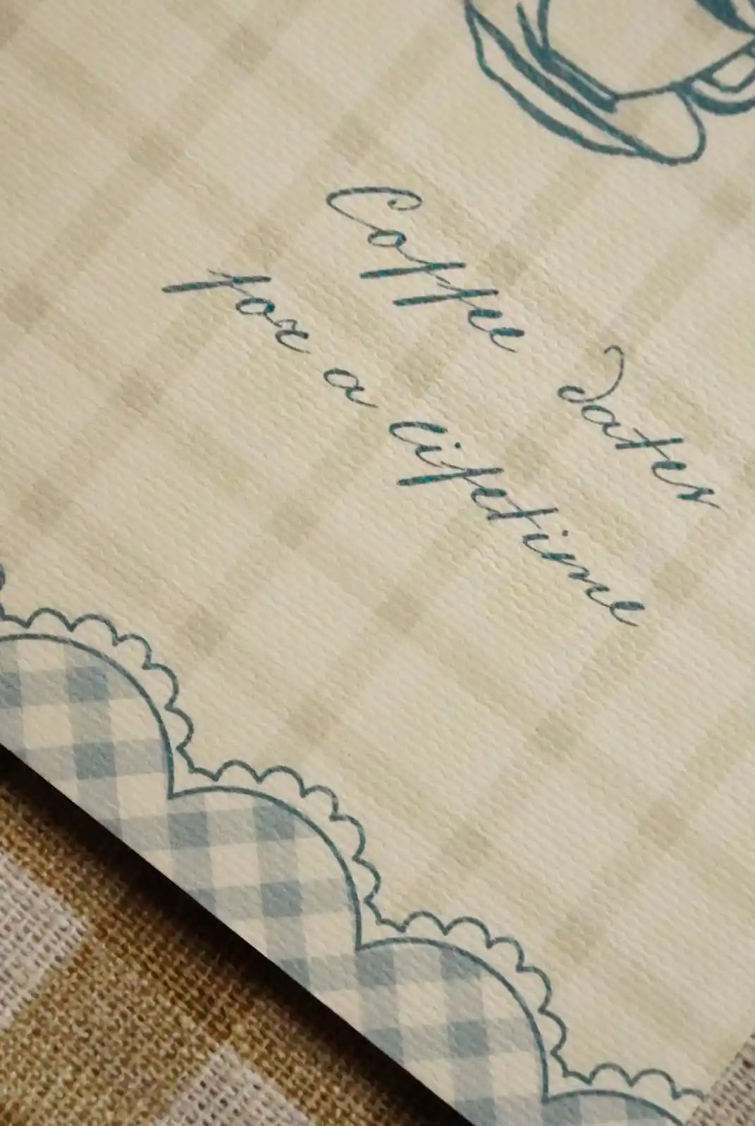 Coffee Dates Greeting Card | 4 × 6 Inch Vintage Gingham Card with Blue Envelope