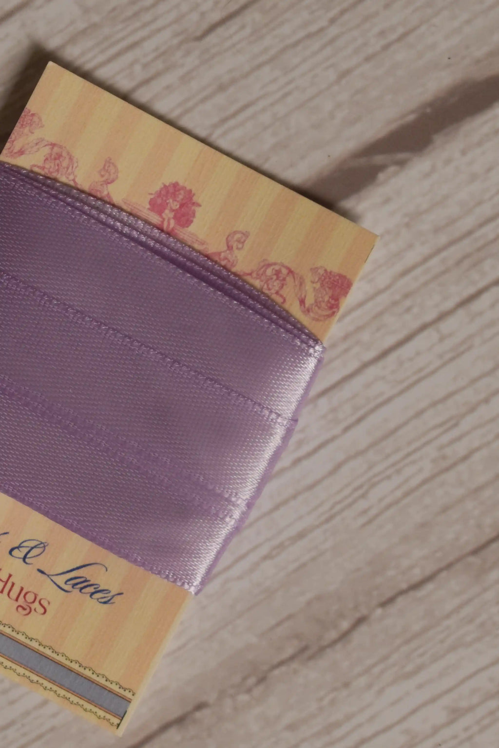 Close-up of Lavender Song Ribbon displayed on a Sunlit Hugs ribbon card, showing its soft lavender purple colour and smooth decorative finish.