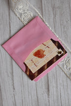 Sunlit Hugs I Miss You Berry Much Greeting Card partially tucked inside a pink envelope, highlighting the vintage plaid border and strawberry design.