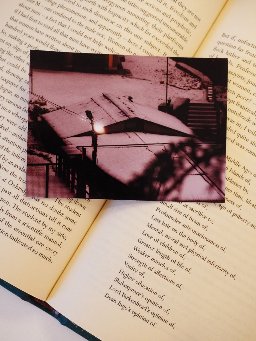 A Landour photo print captures a snowy hillside scene near the Old Landour Bakehouse.