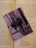 A monochrome photo print shows Pahadi women walking together through a forest path.