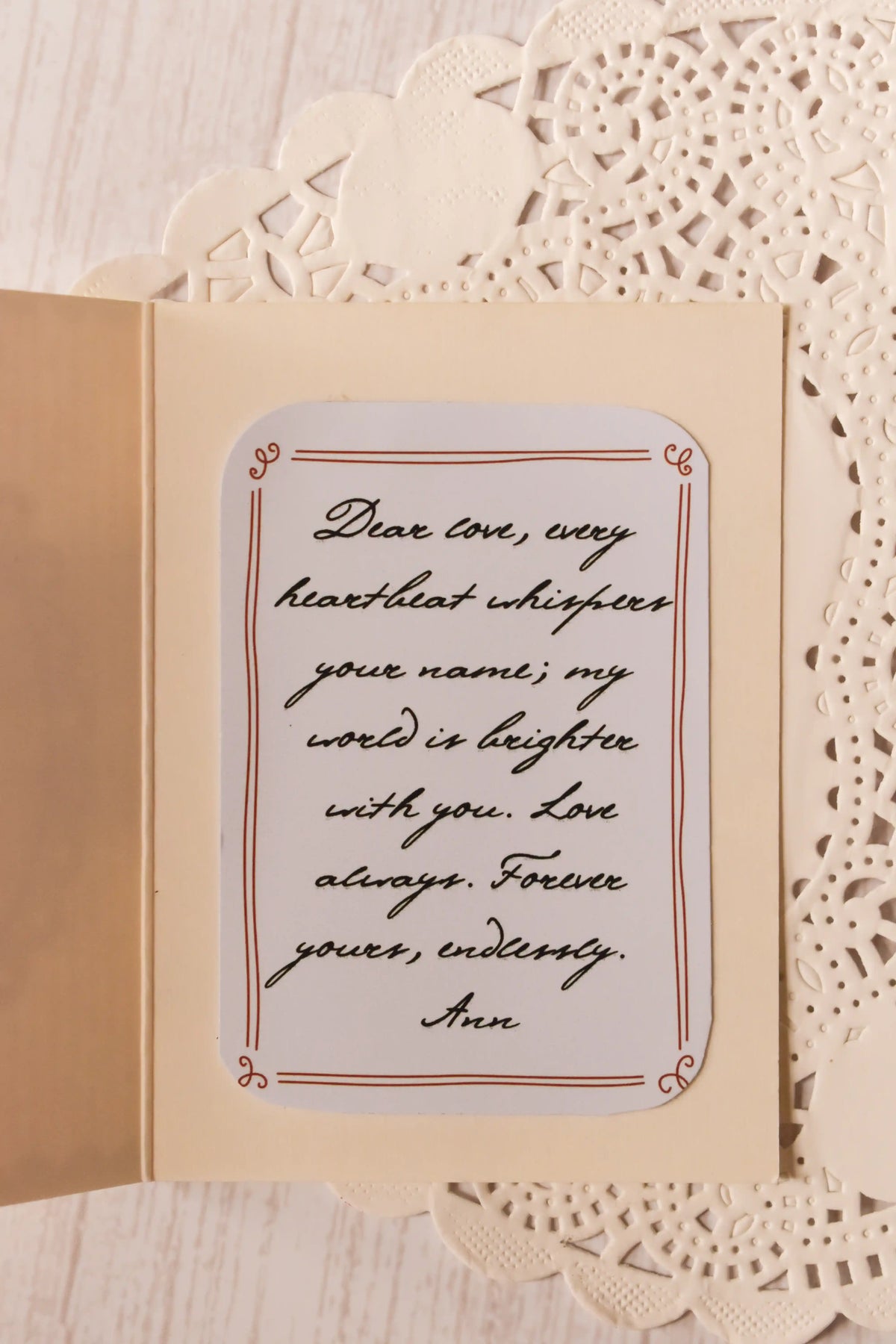 Example of a personalised message inside a greeting card