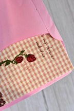 A mini My Forever Valentine card is styled with brown gingham, rose artwork, and a vintage romantic feel.