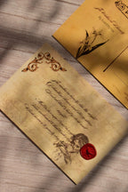 A love poem postcard is photographed with vintage paper texture and subdued dark academia styling.